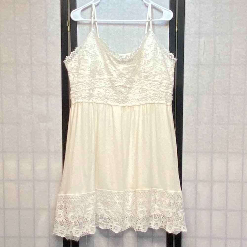Rue 21+ Cluny Lace Bodice & Hem Shirred Back Spaghetti Strap Dress Ivory White 3